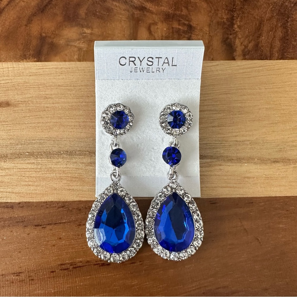 New Crystal Blue Long Hanging Women Water Drop Wedding Jewelry Earrings